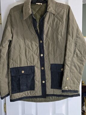 Hem & Thread Olive Green Quilted Field Jacket with Navy Trim